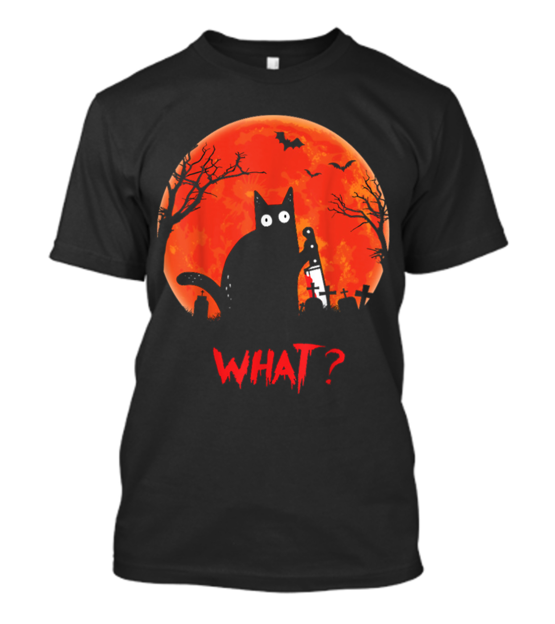 What Murderous Cat Holding Knife Halloween Moon T-Shirt