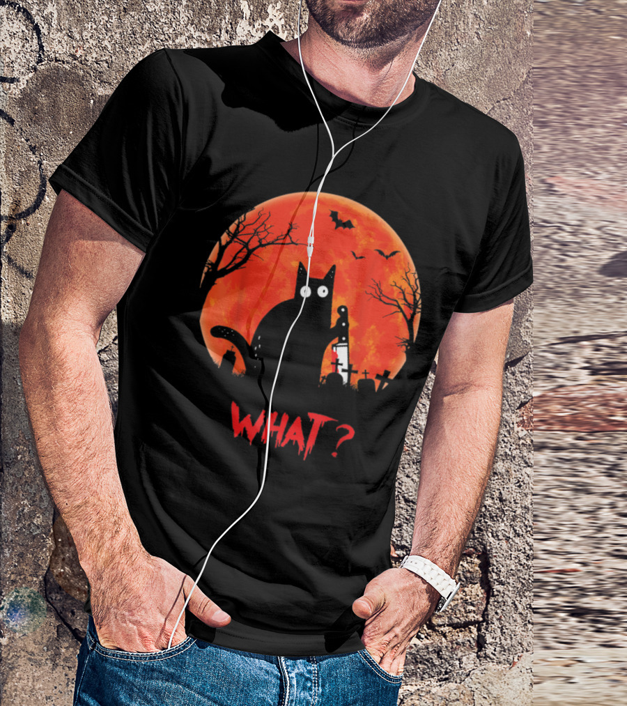 What Murderous Cat Holding Knife Halloween Moon T-Shirt