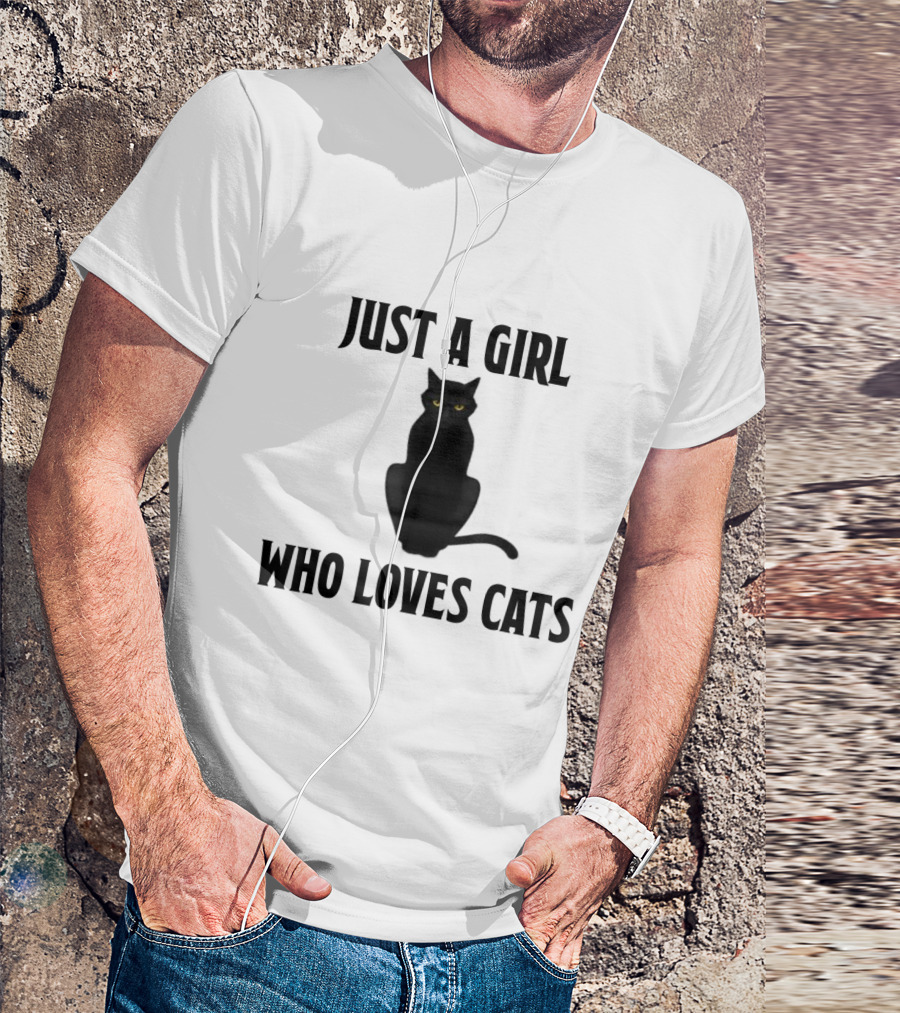 Just A Girl Who Loves Cats Black Kitty Cat T-Shirt