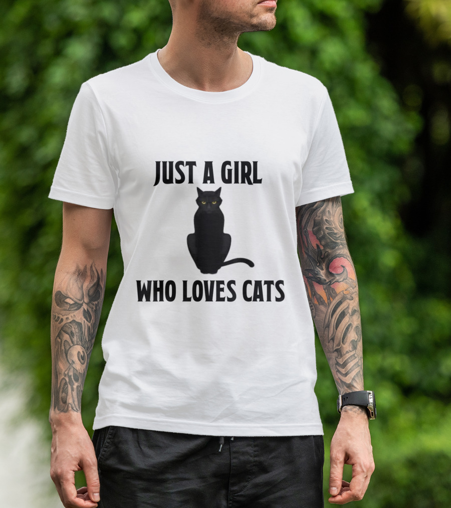 Just A Girl Who Loves Cats Black Kitty Cat T-Shirt