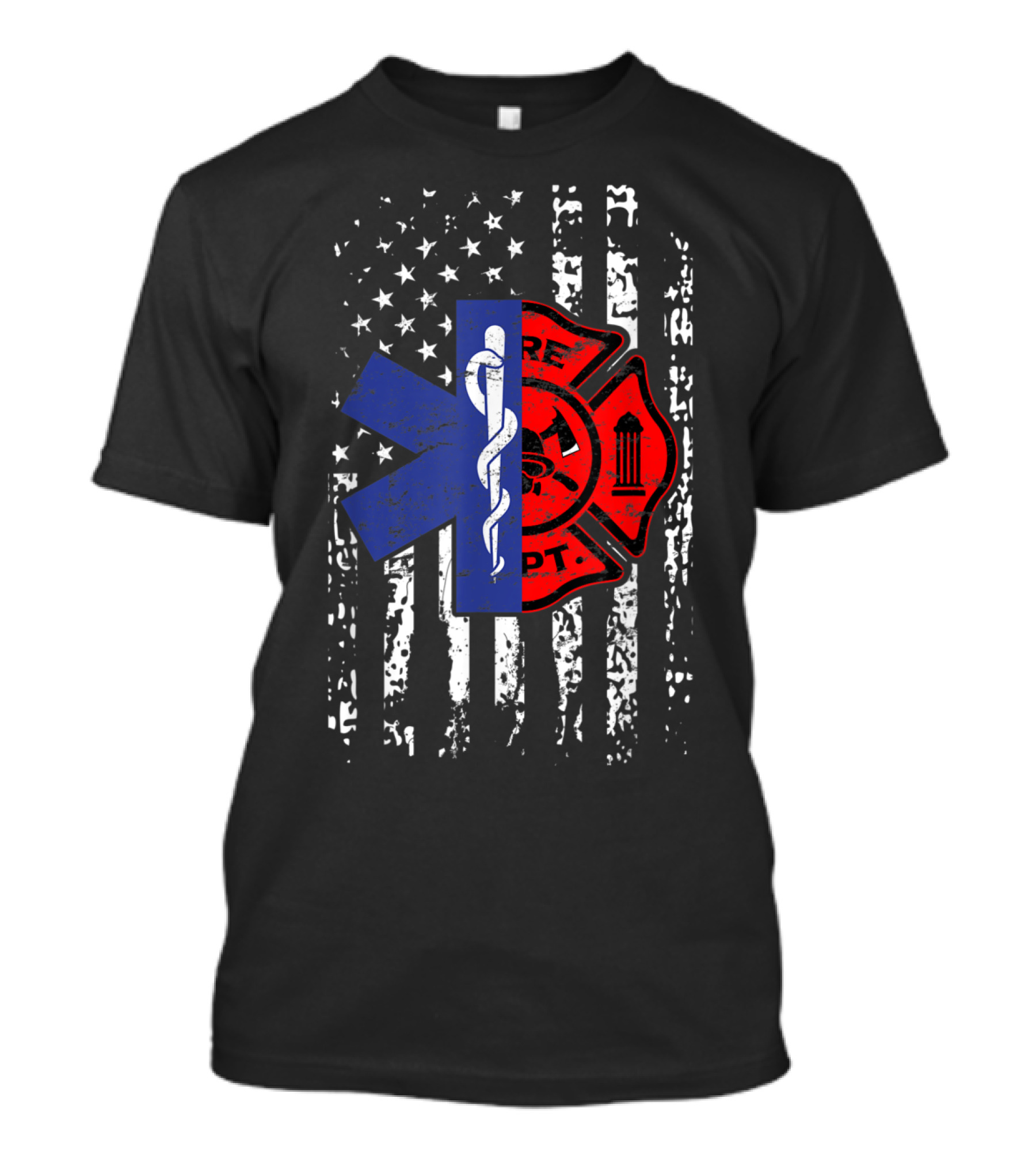 EMT Firefighter Maltese Cross American Flag Emergency Medical T-Shirt
