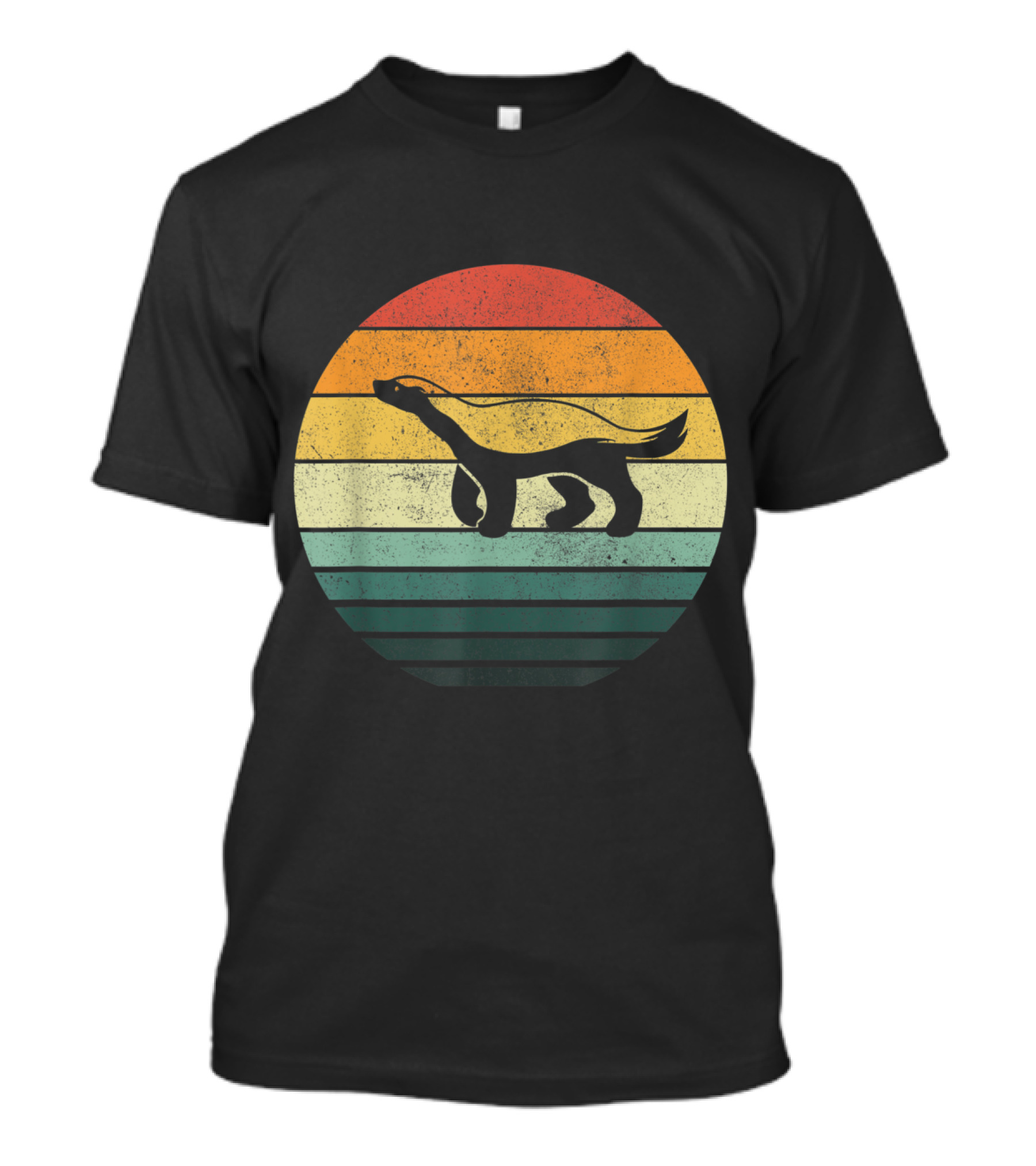 Honey Badger Sunset Vintage 70s Nature Lovers Retro Stripes T-Shirt