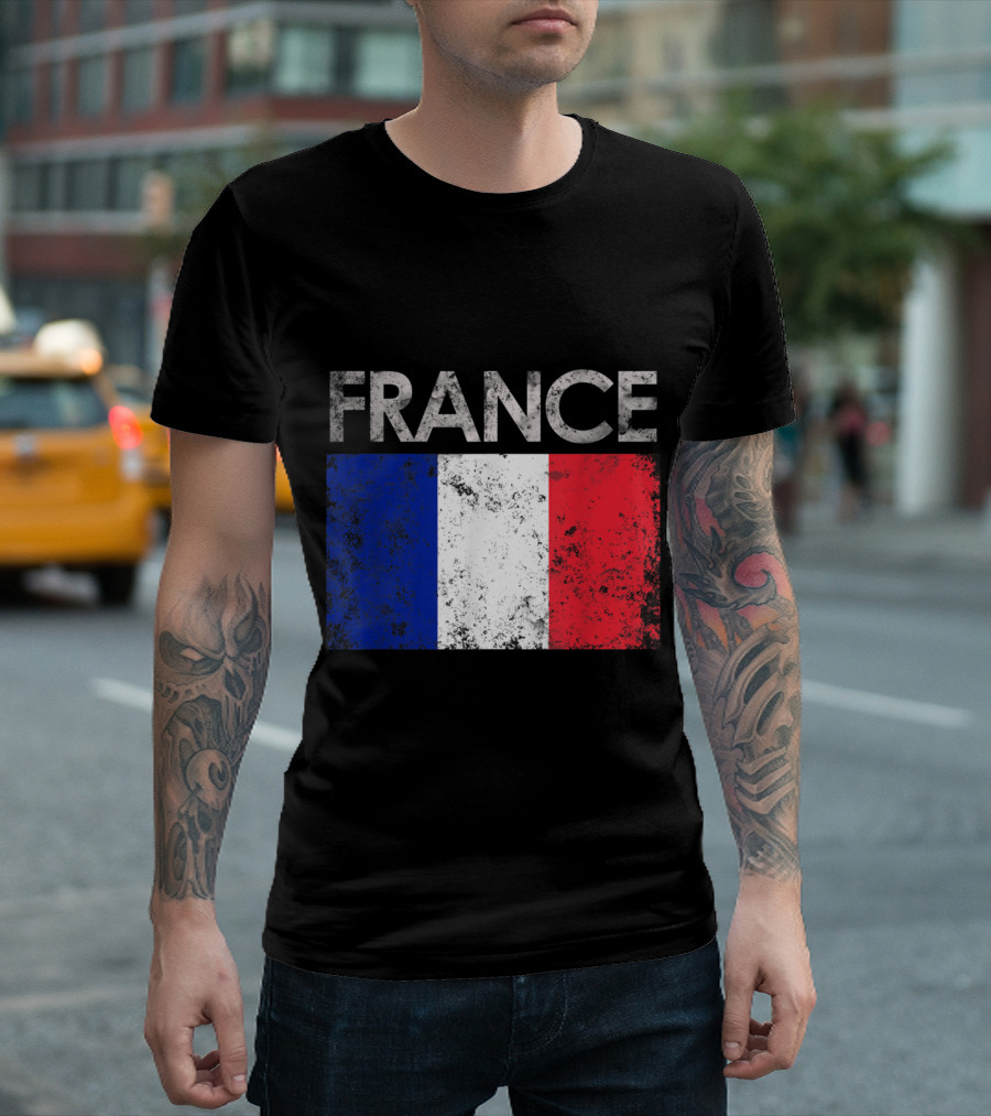 Vintage France French Flag Distressed National Pride T-Shirt