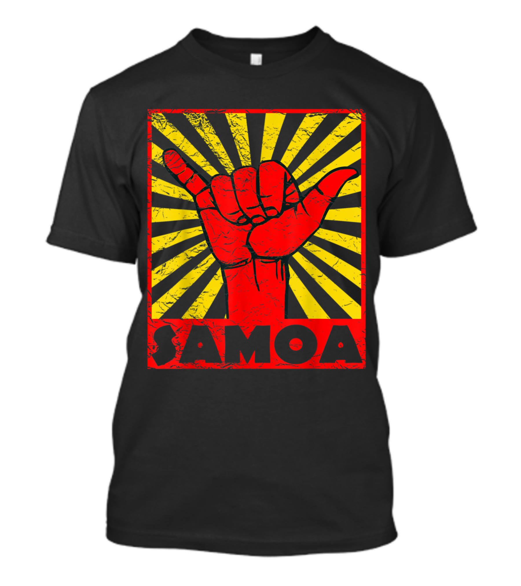 Samoa Shaka Hand Gesture With Vintage Sunburst Background T-Shirt