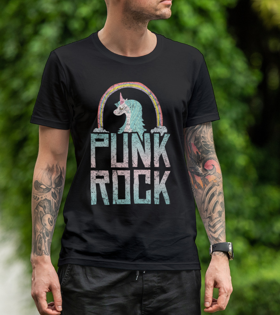 Punk Rock Unicorn Rainbow Music Band T-Shirt