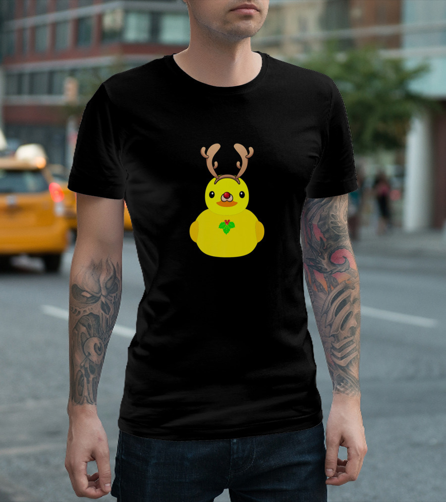 Rubber Ducky Reindeer with Antlers and Holly for Christmas Fun T-Shirt