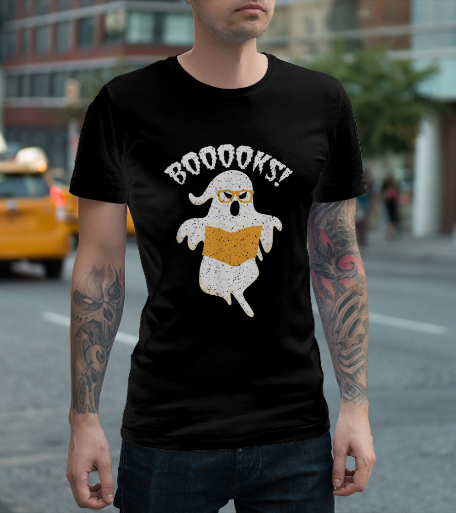 BOOOOKS Nerd Ghost Reading Boooks Halloween T-Shirt