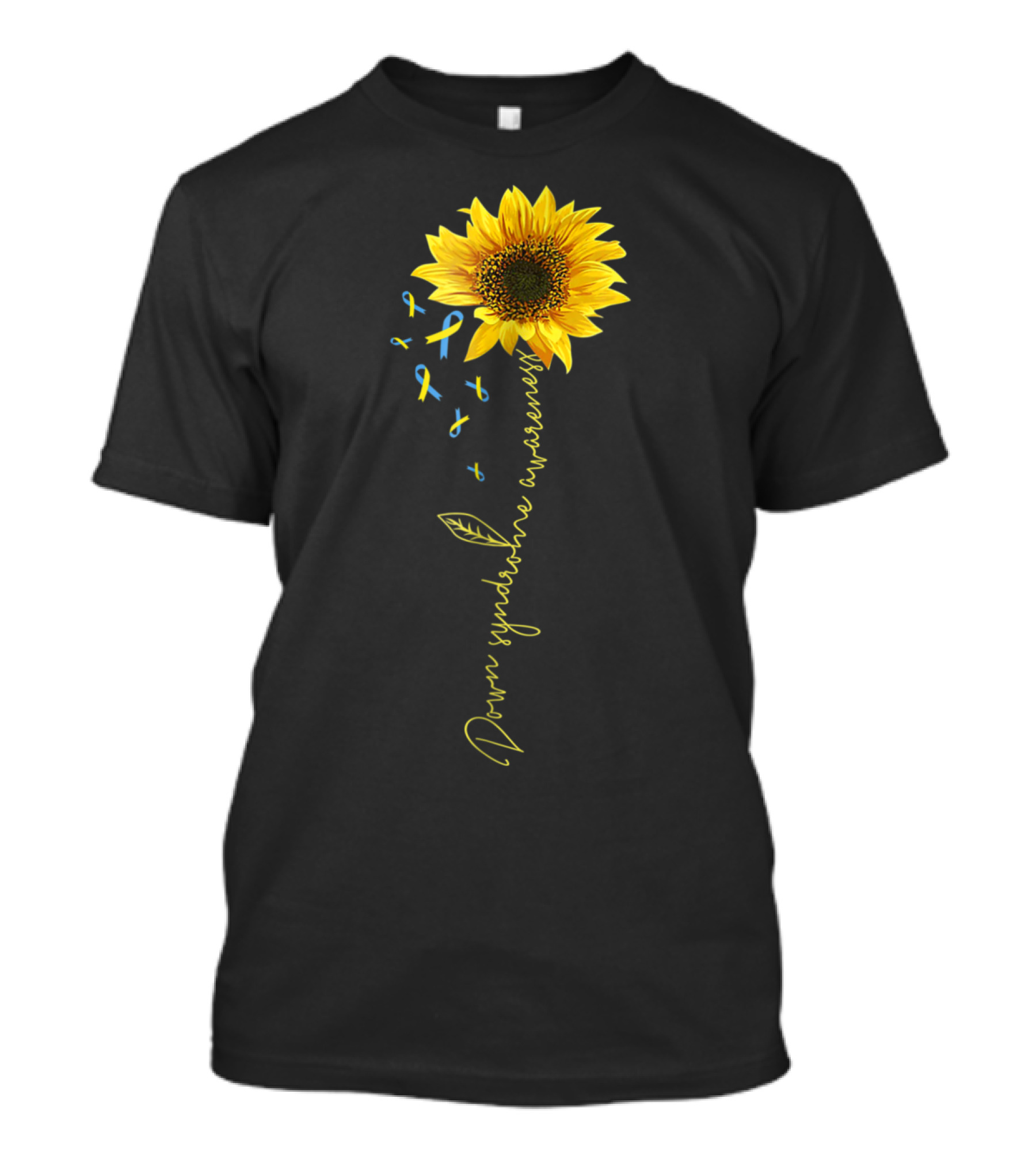 Down Syndrome Awareness Sunflower Yellow Blue Ribbons T-Shirt