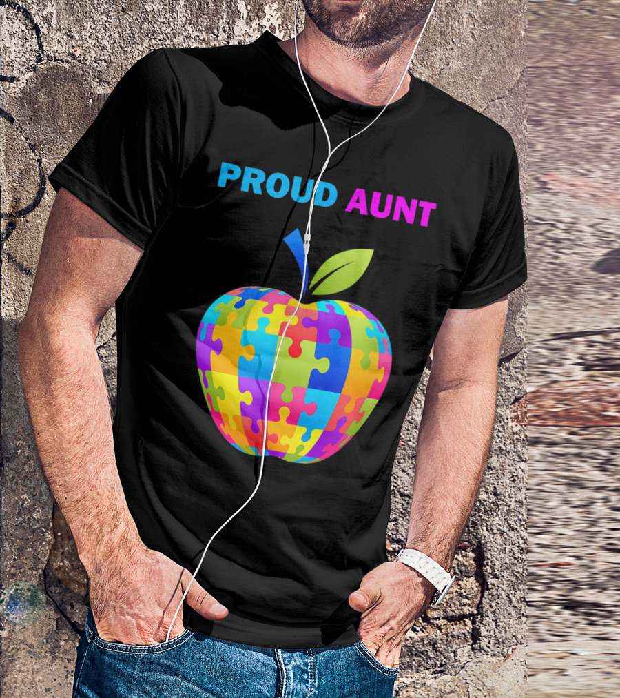 Proud Aunt Autism Awareness Puzzle Apple T-Shirt