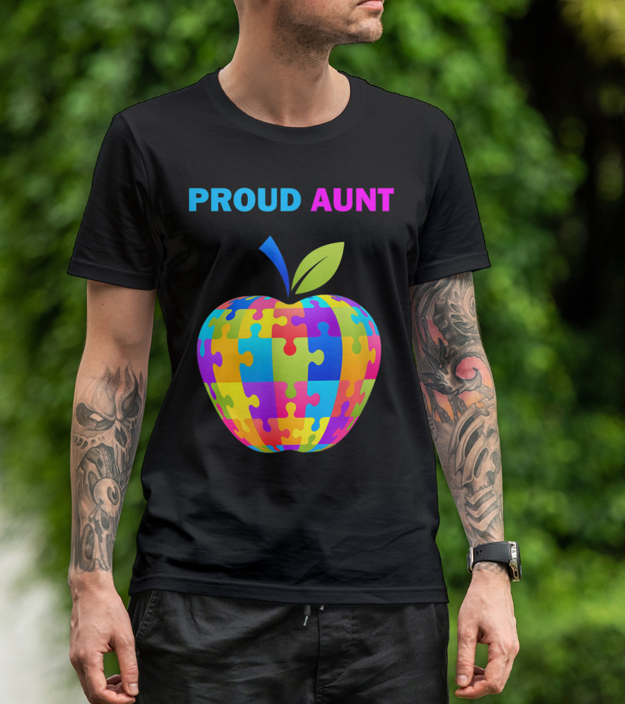 Proud Aunt Autism Awareness Puzzle Apple T-Shirt