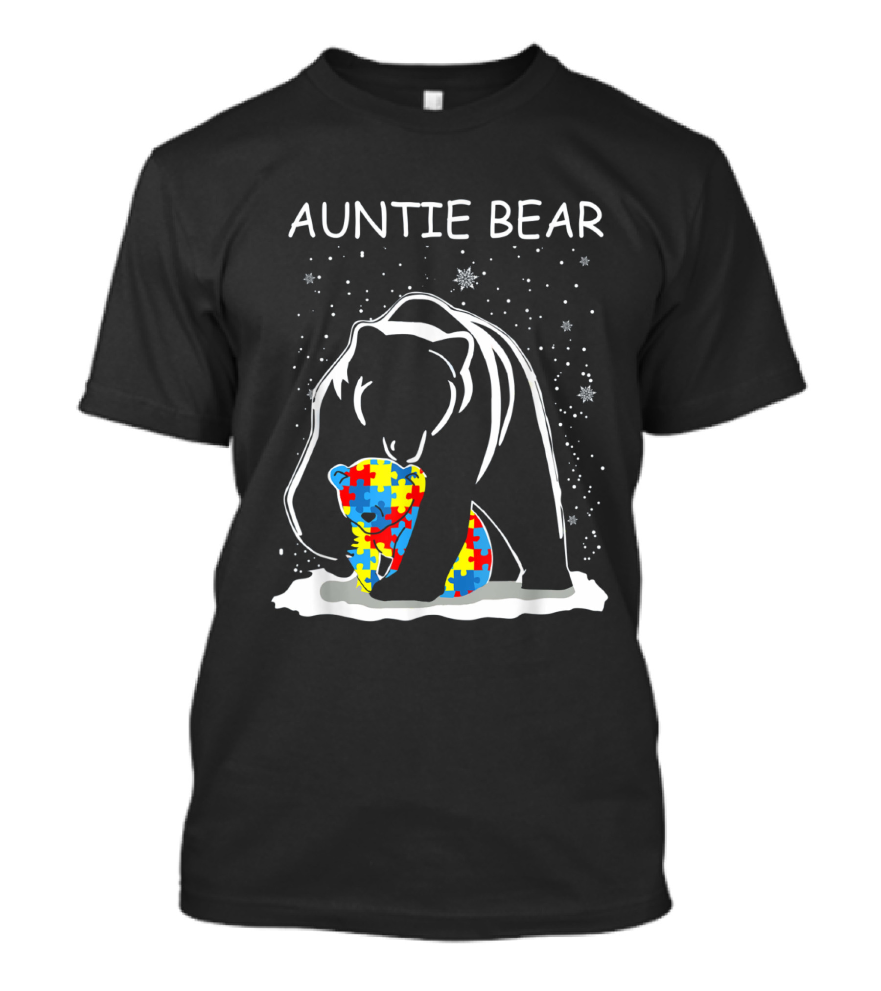 Auntie Bear Embracing Autism Puzzle Bear Awareness T-Shirt