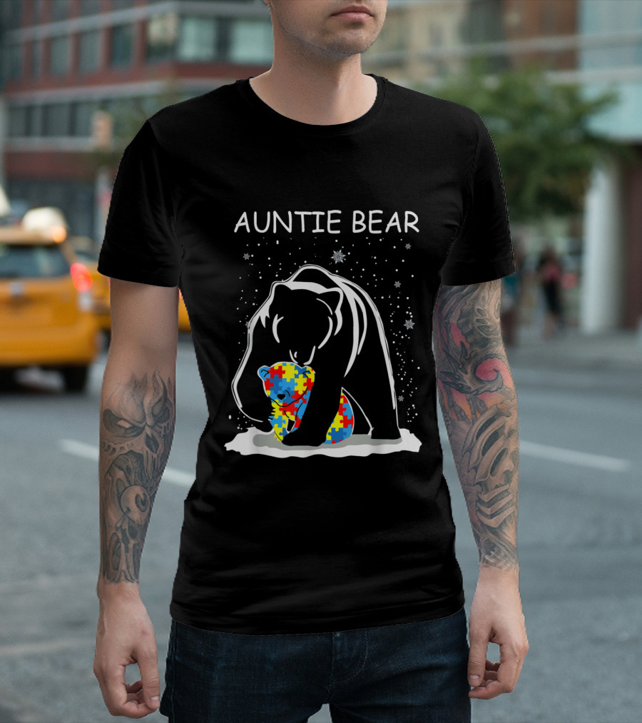 Auntie Bear Embracing Autism Puzzle Bear Awareness T-Shirt