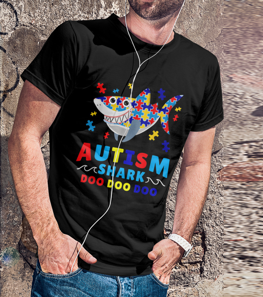Autism Shark Doo Doo Doo Puzzle Pieces Awareness T-Shirt