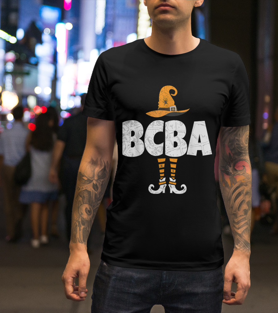 BCBA Halloween Witch Hat And Striped Socks T-Shirt