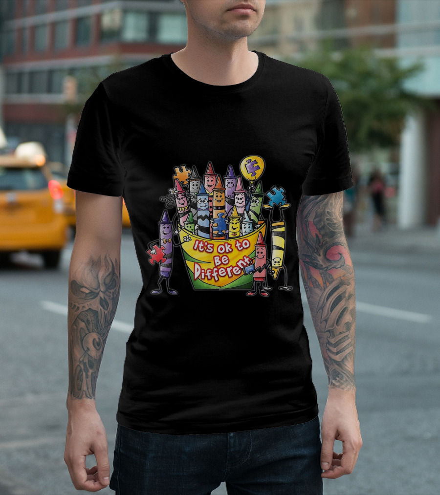 It's Ok to Be Different Crayons Autism Awareness Puzzle Pieces T-Shirt