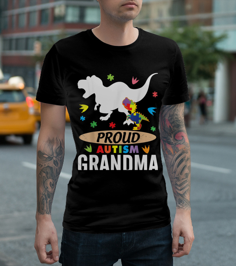 Proud Autism Grandma Big Dinosaur Rex Autism Child T-Shirt