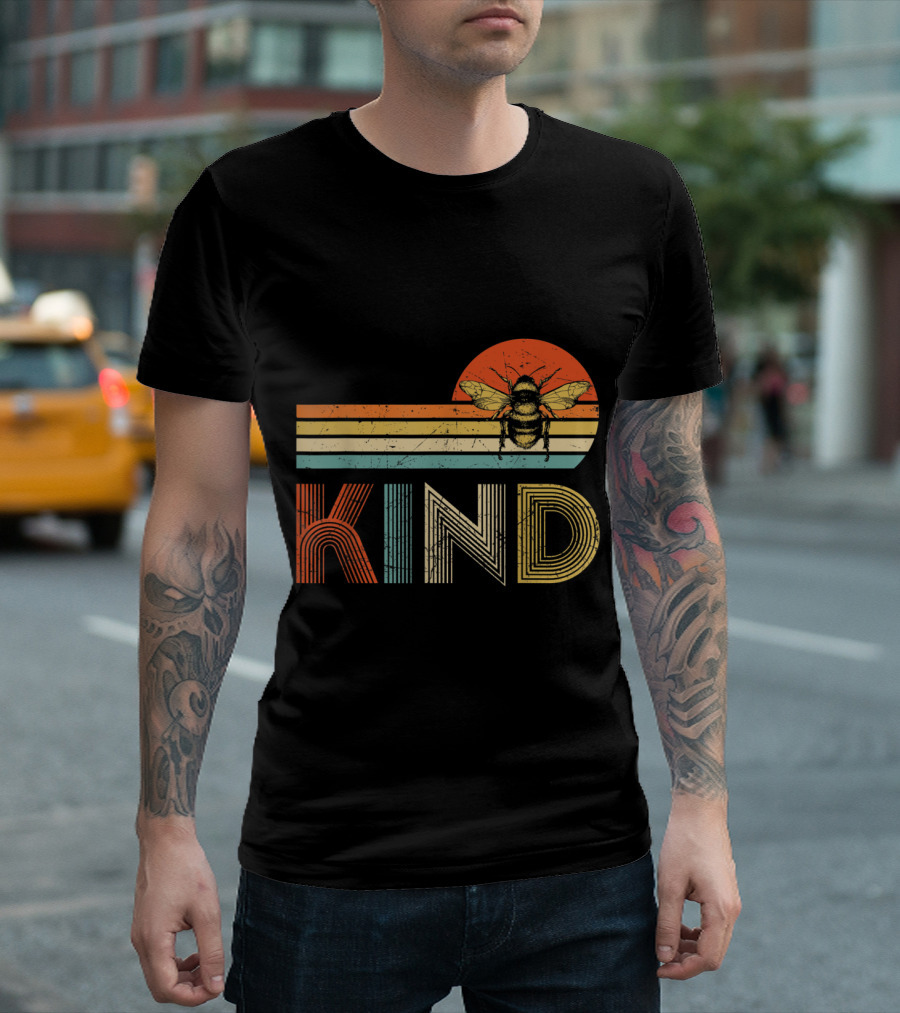 Vintage Bee Kind Retro Stripes Kindness T-Shirt