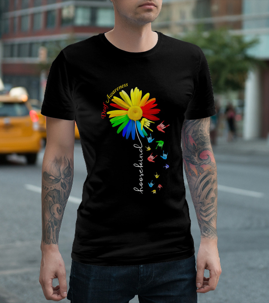 Deaf Awareness Choose Kind Rainbow Flower Sign Language T-Shirt