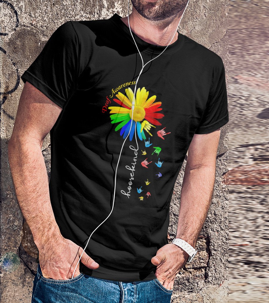 Deaf Awareness Choose Kind Rainbow Flower Sign Language T-Shirt