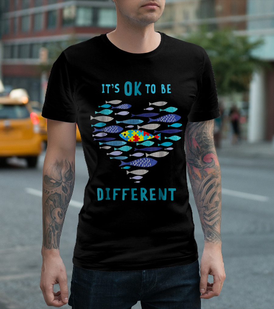 It's OK To Be Different Autism Fish Heart Puzzle T-Shirt