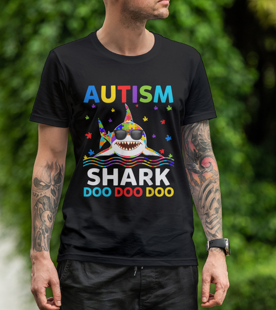 Autism Puzzle Shark Doo Doo Doo Awareness Day T-Shirt