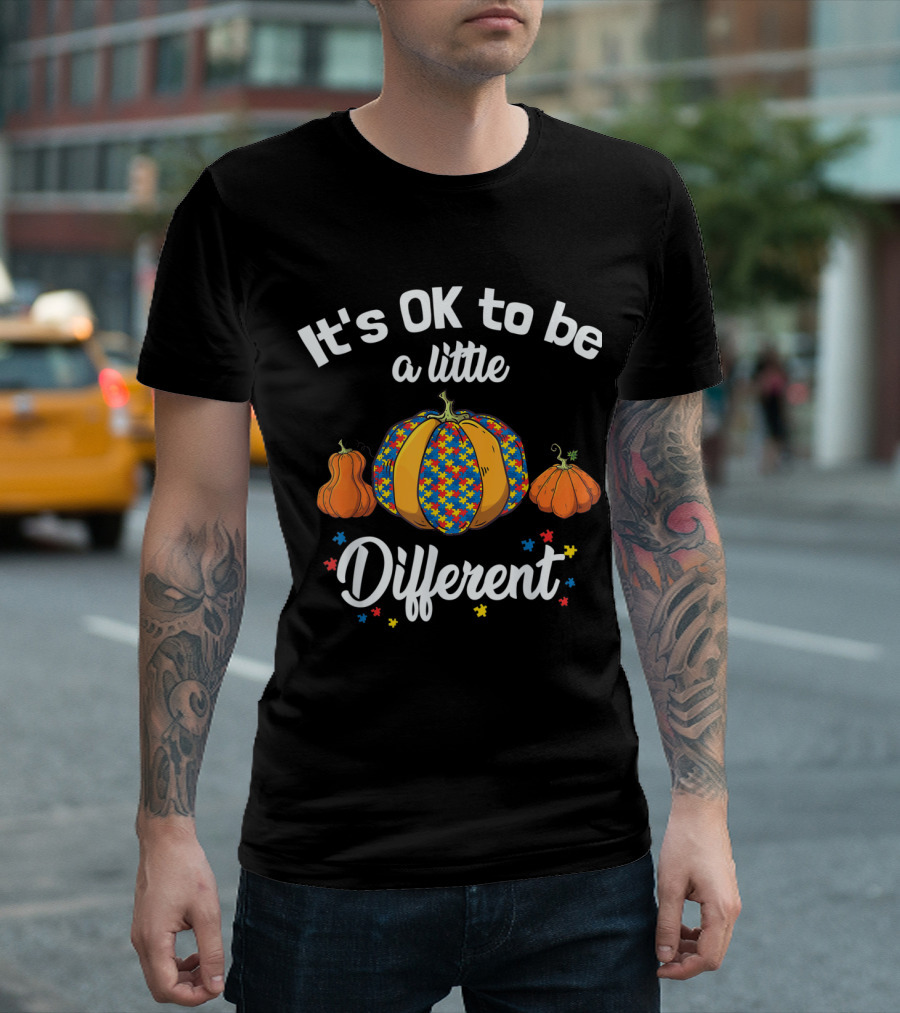 It's OK to be a Little Different Autism Pumpkin with Puzzle T-Shirt