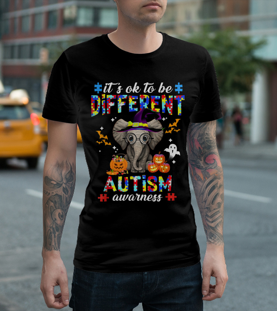 It's Ok To Be Different Elephant Halloween Autism Awareness T-Shirt