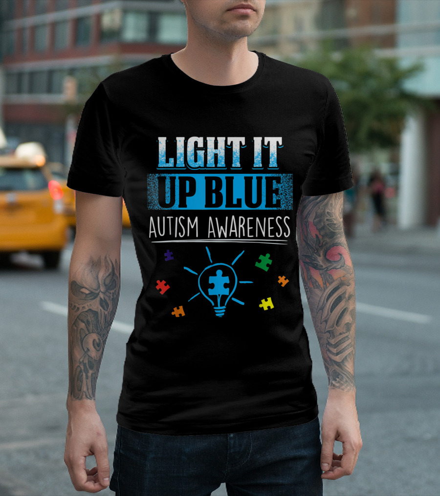 LIGHT IT UP BLUE AUTISM AWARENESS SUPPORT AUTISM PUZZLE PIECES T-Shirt