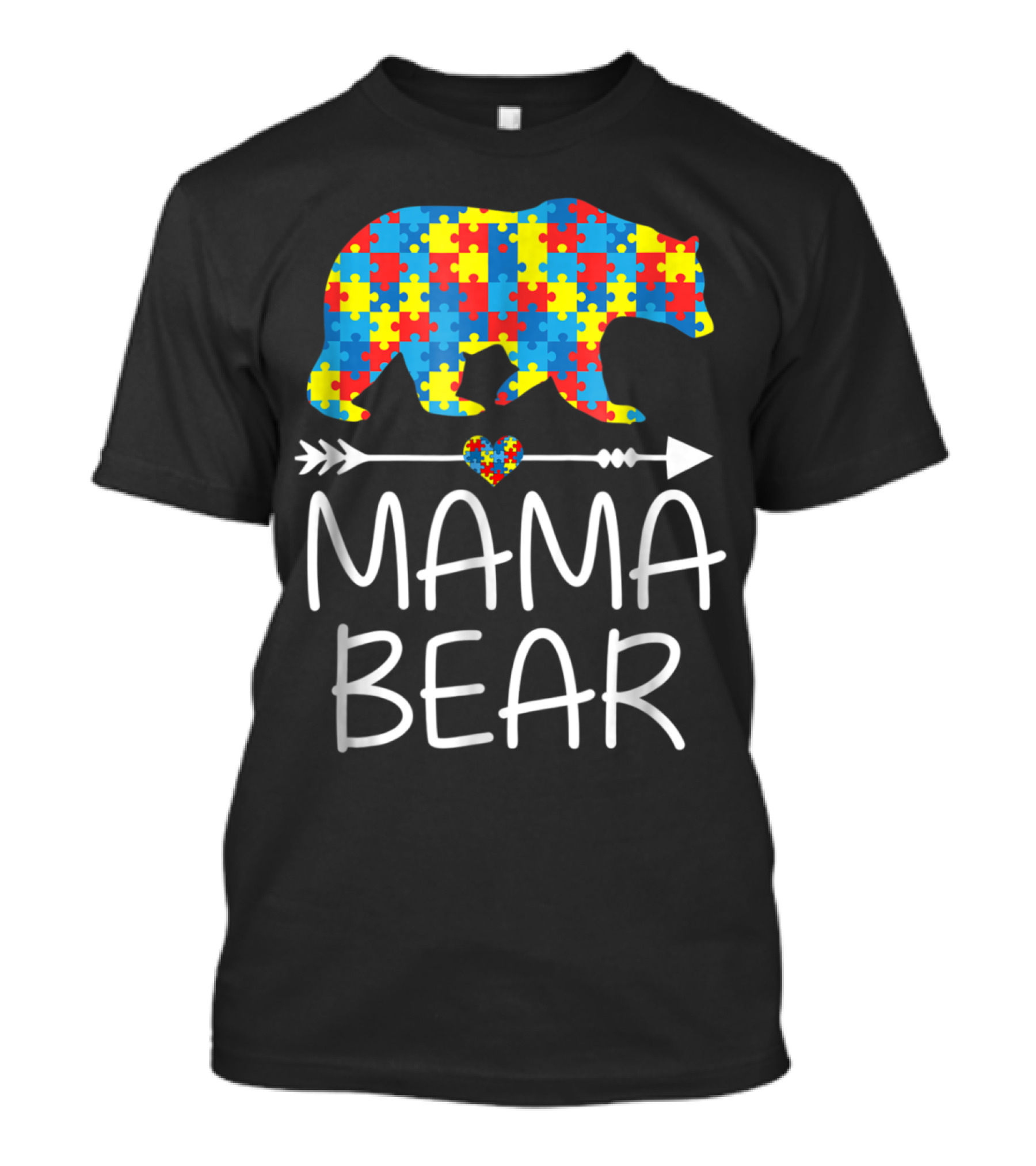 Mama Bear Autism Puzzle Heart And Arrow Autism Awareness T-Shirt