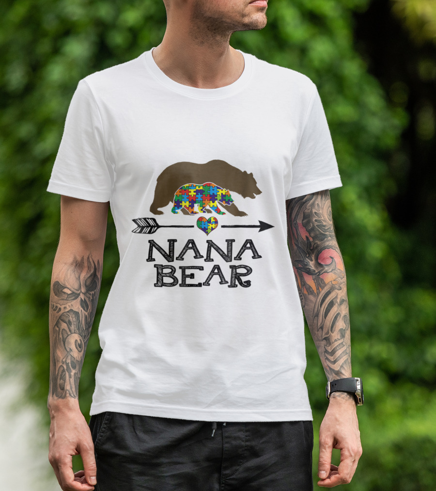 Nana Bear Autism Awareness Puzzle Heart T-Shirt