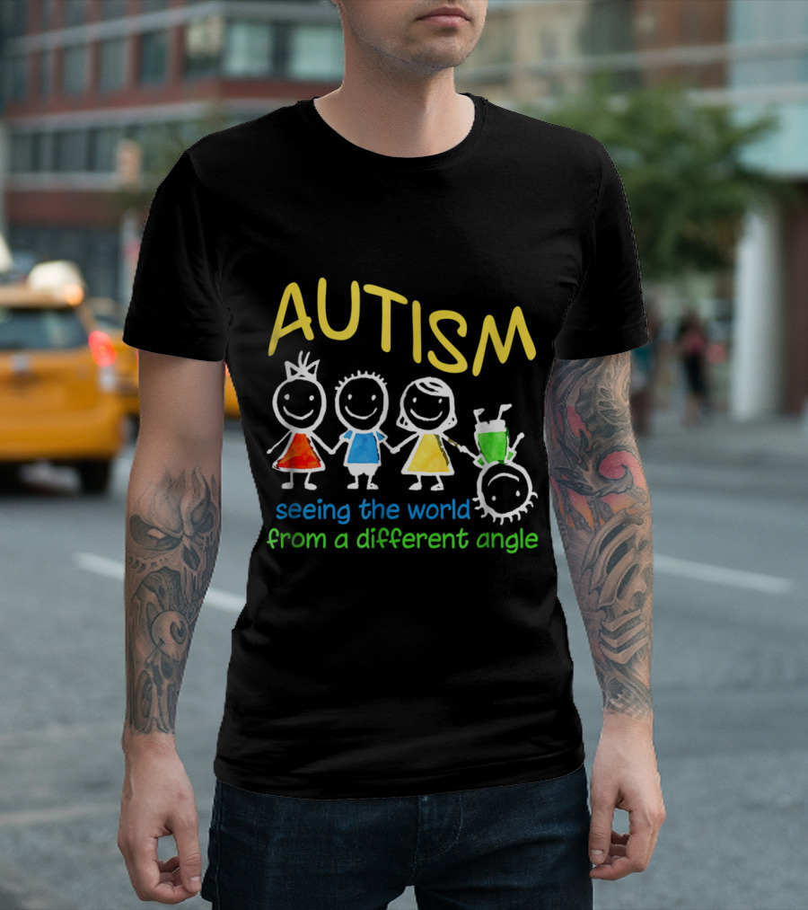 AUTISM Seeing the World from a Different Angle with Colorful Stick Figures T-Shirt