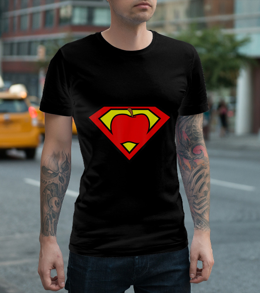 Superhero Apple Emblem Teacher T-Shirt