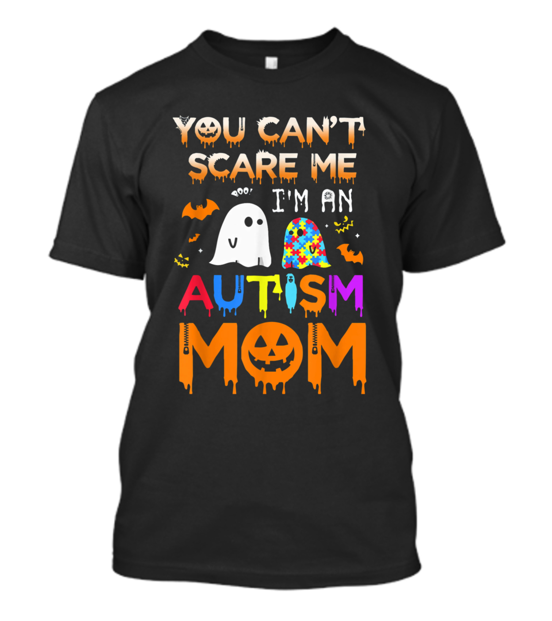 You Can't Scare Me I'm An Autism Mom Ghost Bats Halloween Awareness T-Shirt