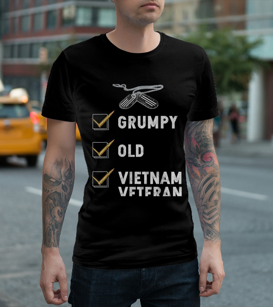Grumpy Old Vietnam Veteran Checklist with Dog Tags T-Shirt
