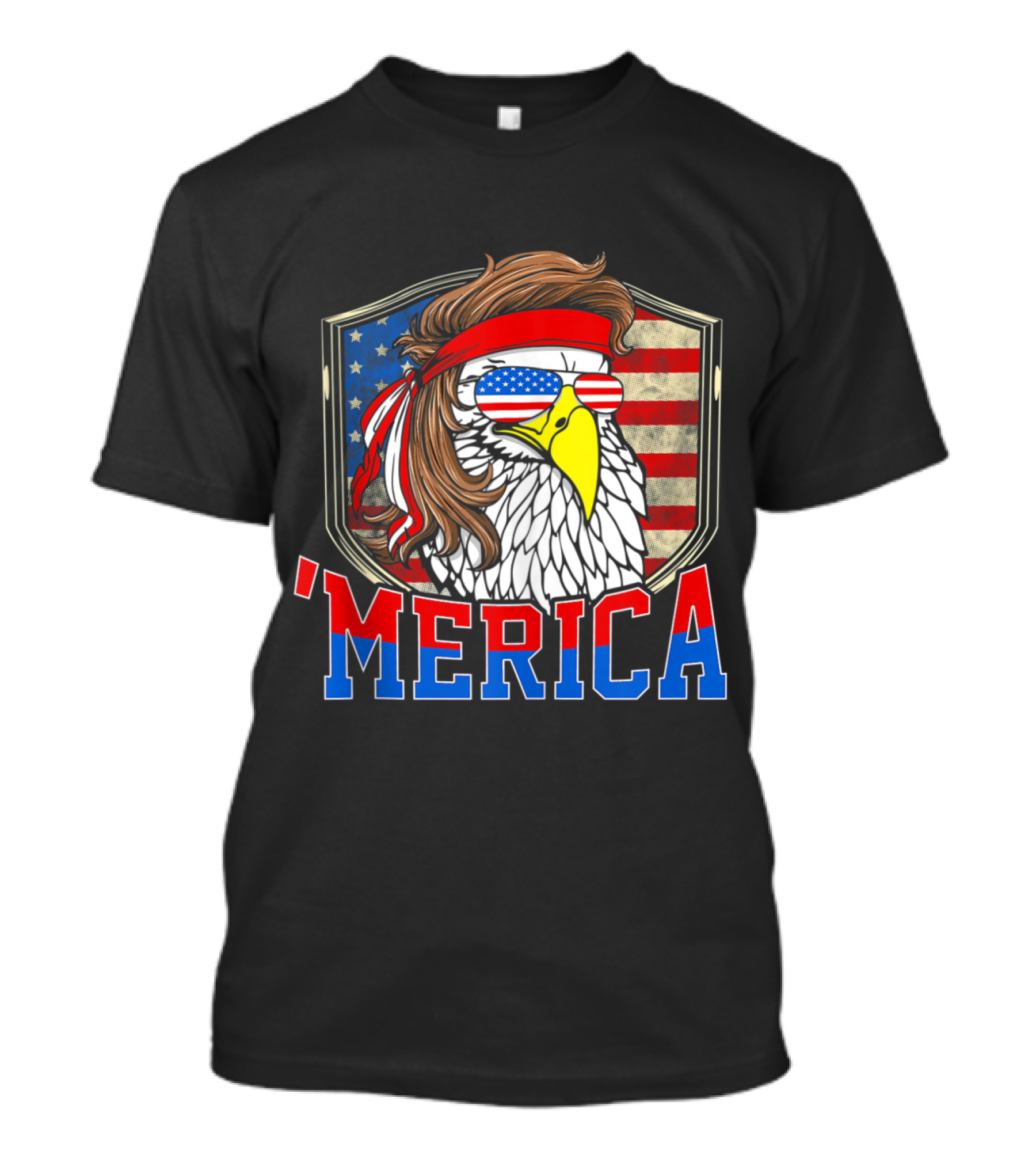 'MERICA 4th Of July Bald Eagle Mullet American Flag Sunglasses T-Shirt