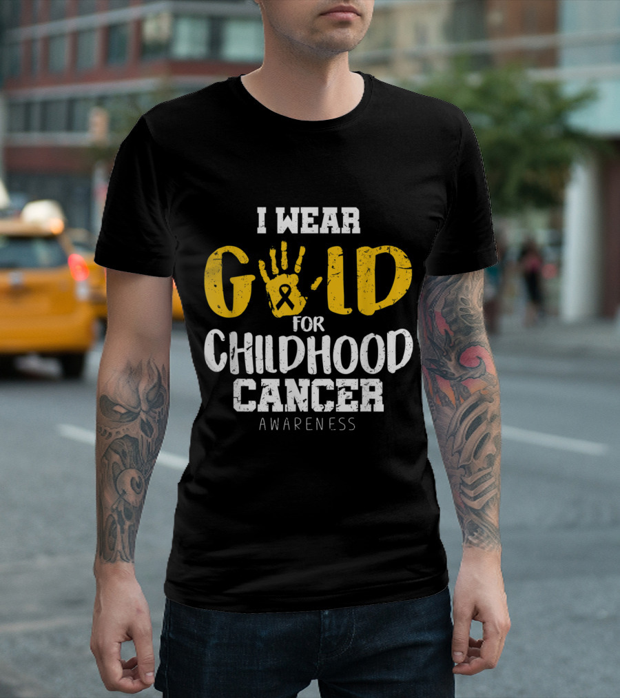 I Wear Gold Handprint Ribbon for Childhood Cancer Awareness T-Shirt