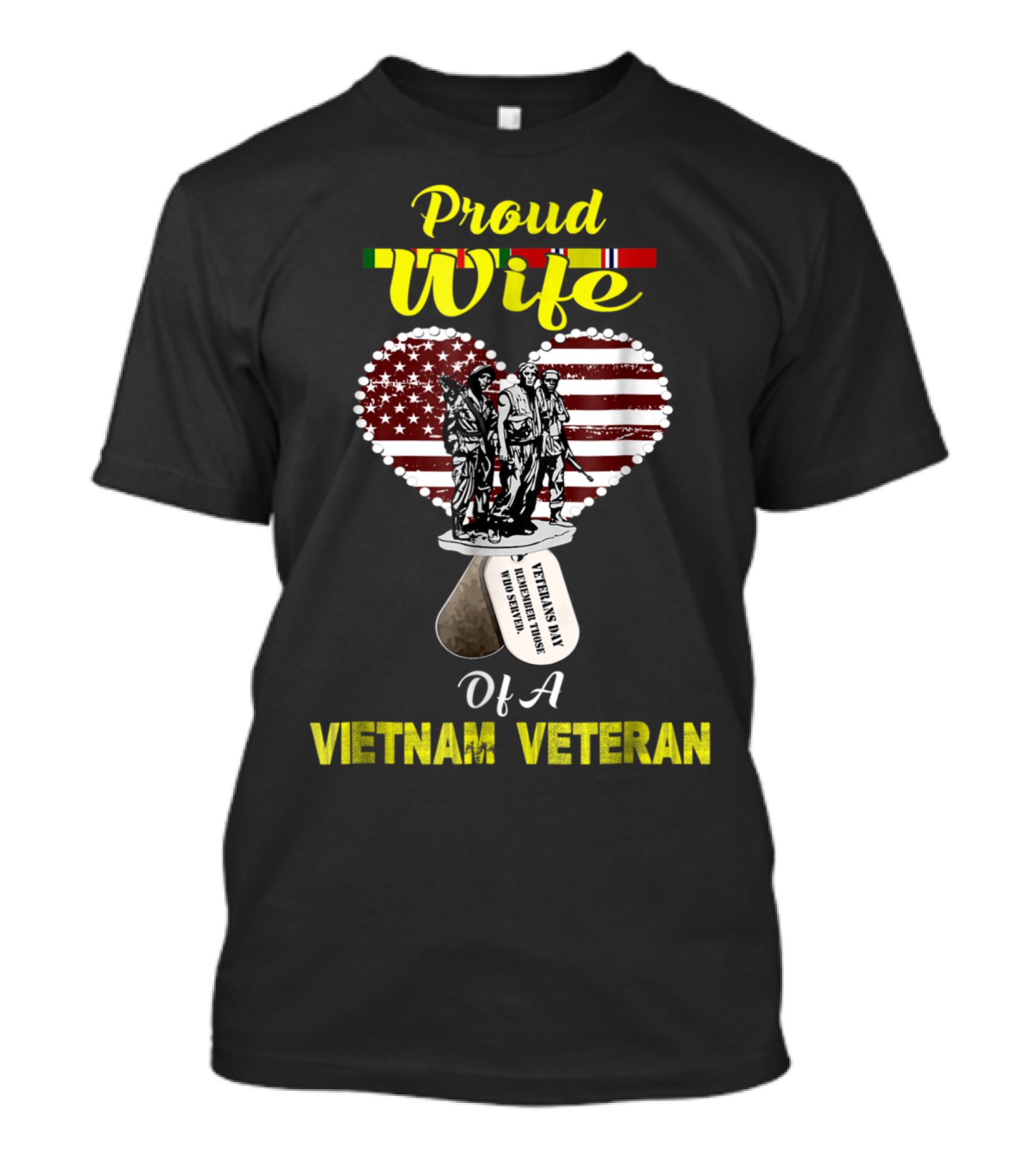 Proud Wife Of A Vietnam Veteran With Heart And American Flag Icons T-Shirt