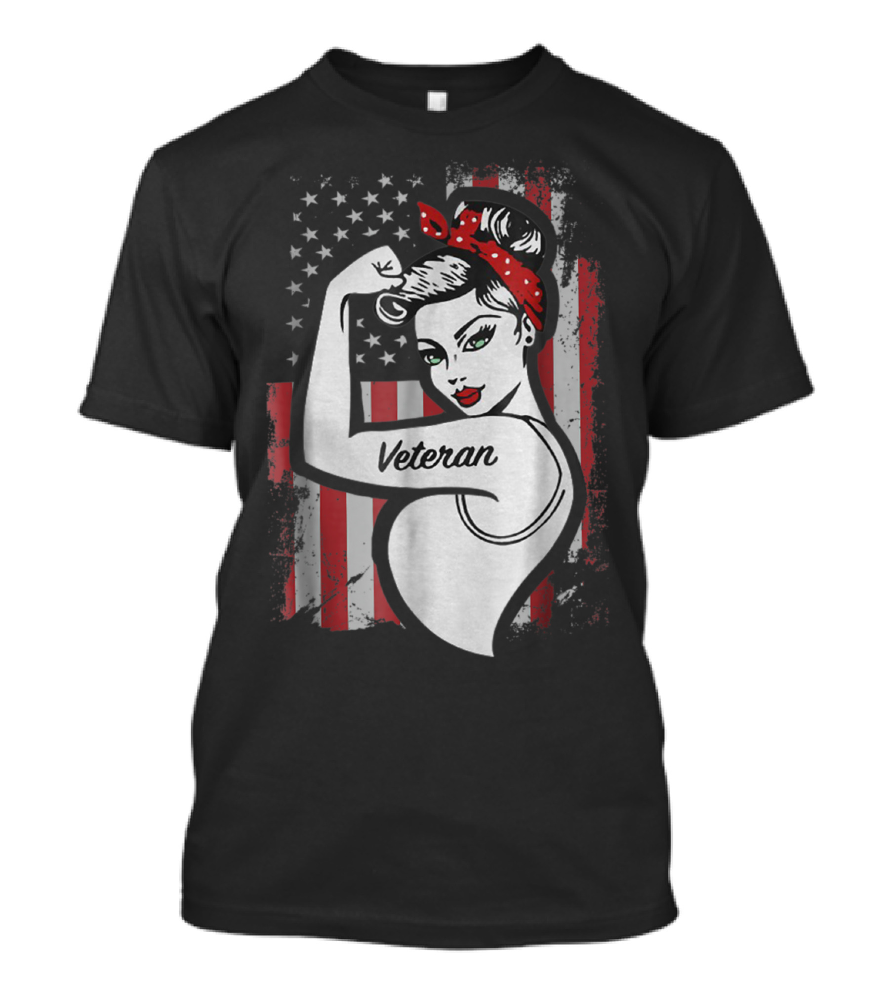 Strong Woman Veteran Rosie The Riveter American Flag Mom Veteran T-Shirt