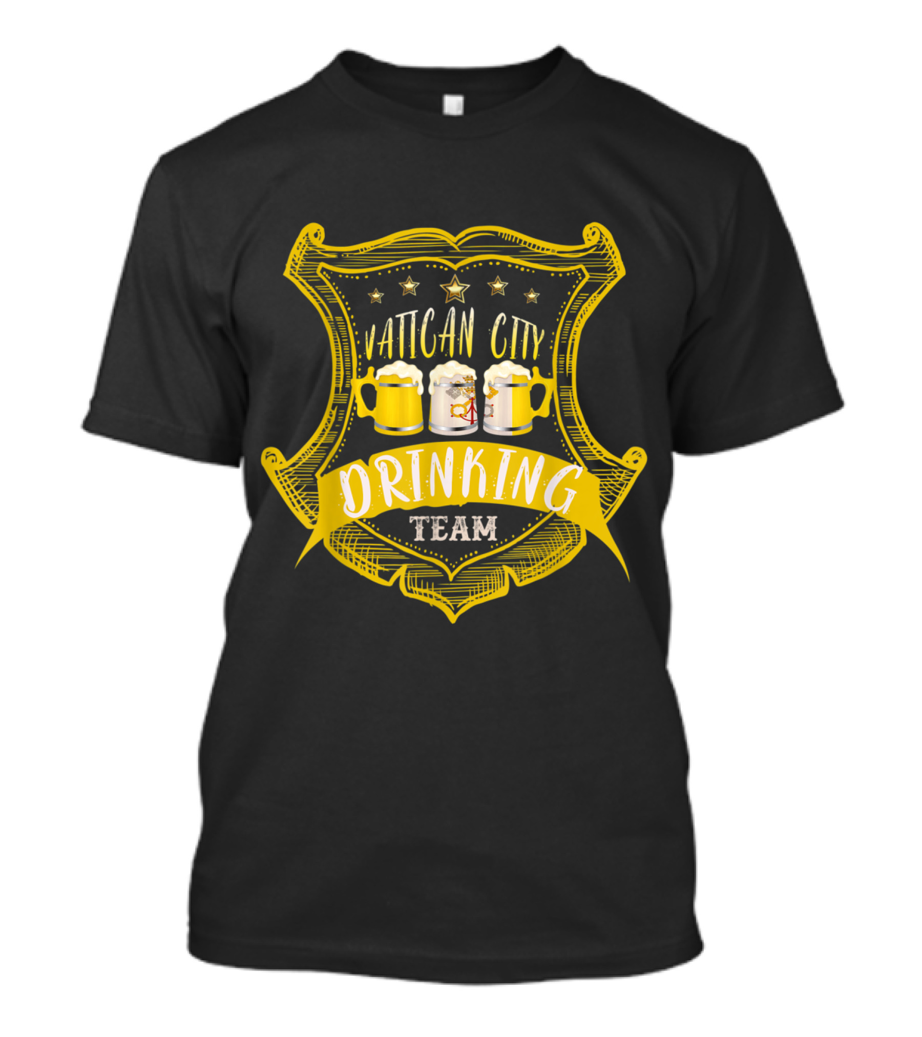 Vatican City Drinking Team Beer Mug Shield With Stars And Yellow Banner T-Shirt