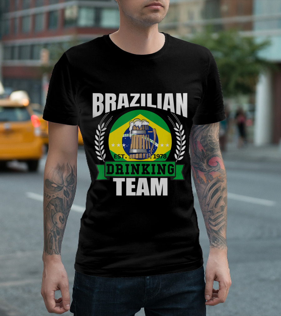 Brazilian Drinking Team Funny Brazilian Flag Est. 1978 Beer Party T-Shirt
