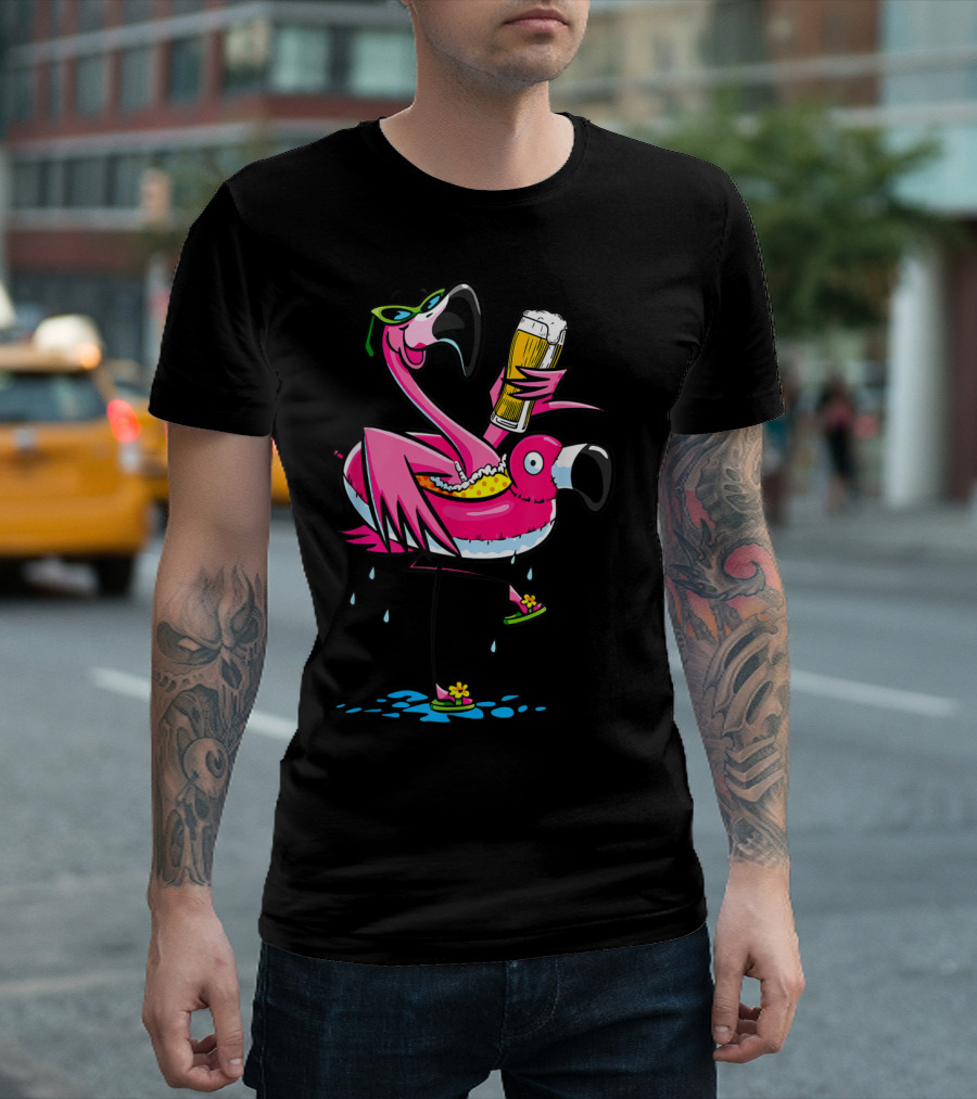 Flamingo Beer Lover Summer Funny Pool Party T-Shirt