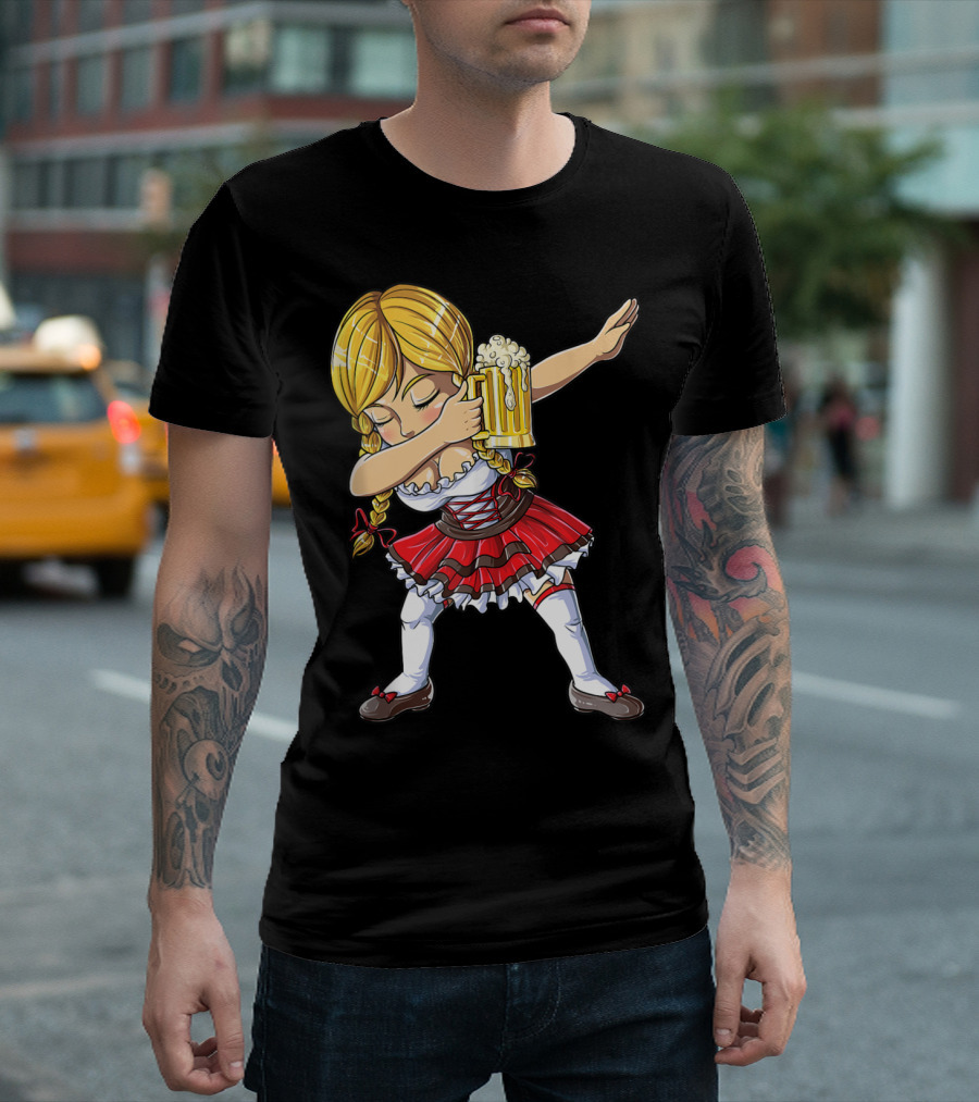 Oktoberfest Dirndl Dabbing German Girl with Beer Mug T-Shirt