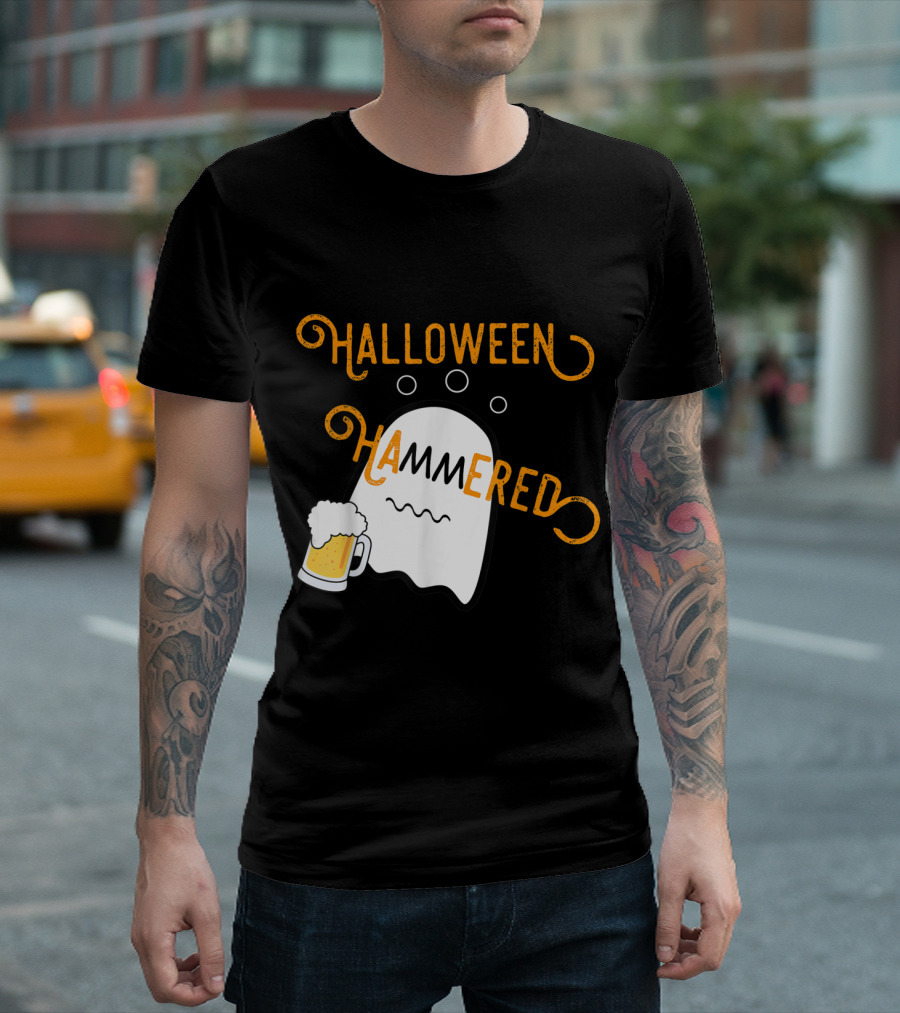 Halloween Hammered Ghost With Beer Mug T-Shirt