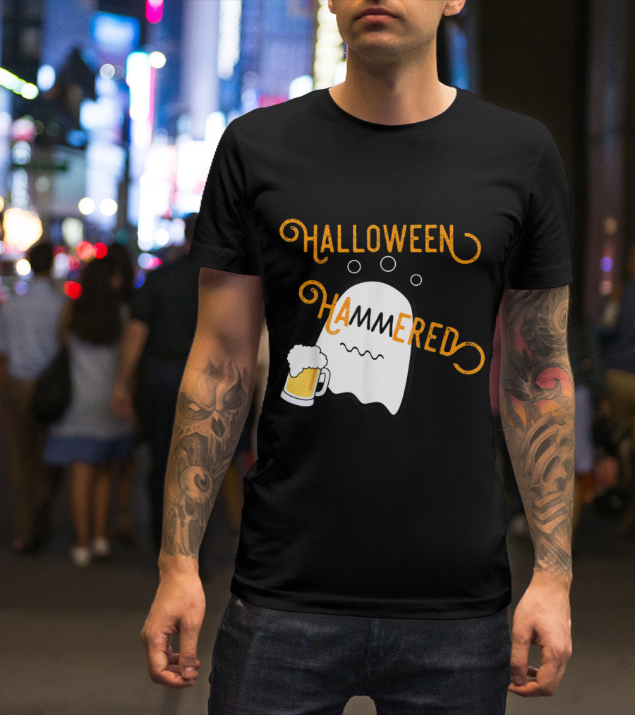 Halloween Hammered Ghost With Beer Mug T-Shirt