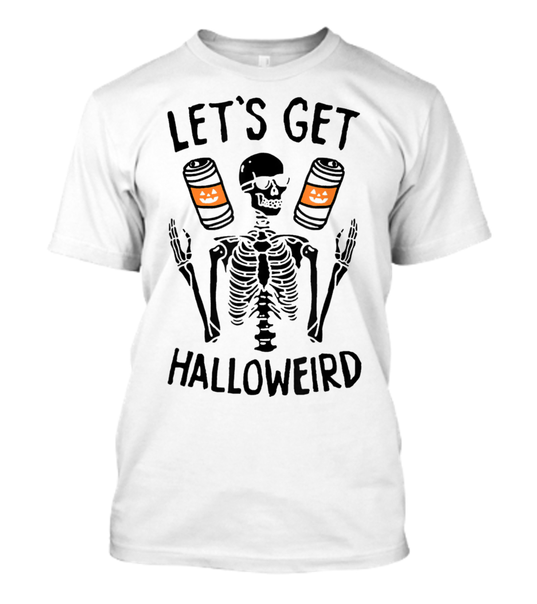 Halloween Let's Get Halloweird Skeleton With Pumpkin Beer Cans T-Shirt