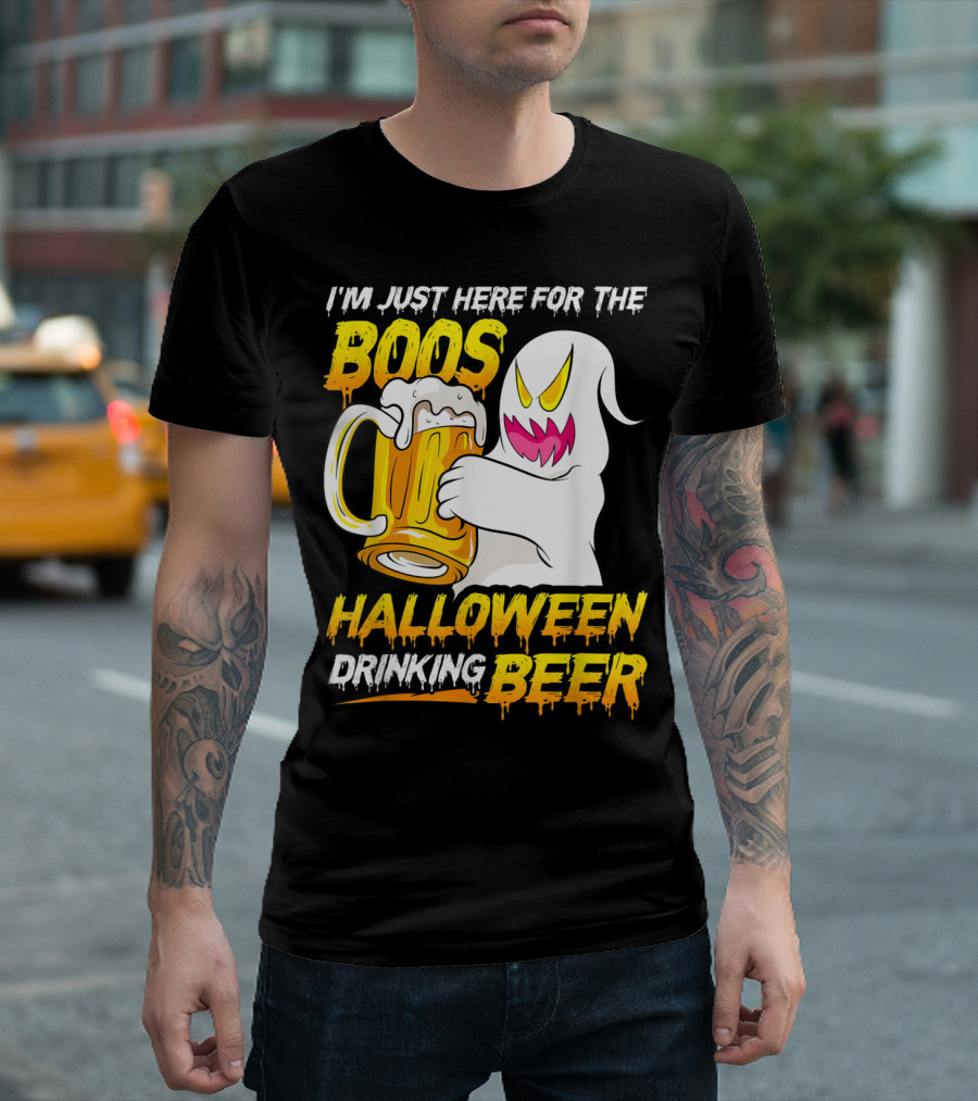 I'm Just Here for the Boos Halloween Drinking Beer Ghost with Mug T-Shirt