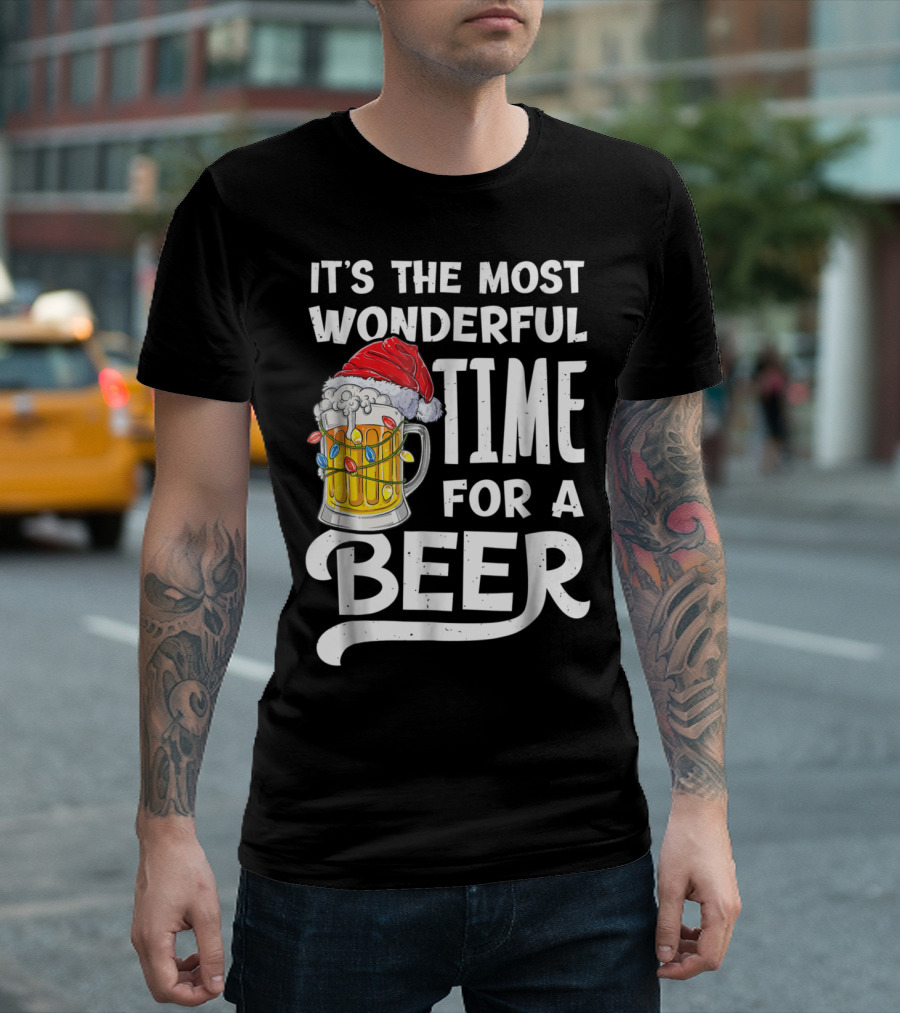 IT'S THE MOST WONDERFUL TIME FOR A BEER SANTA HAT AND LIGHTS T-Shirt
