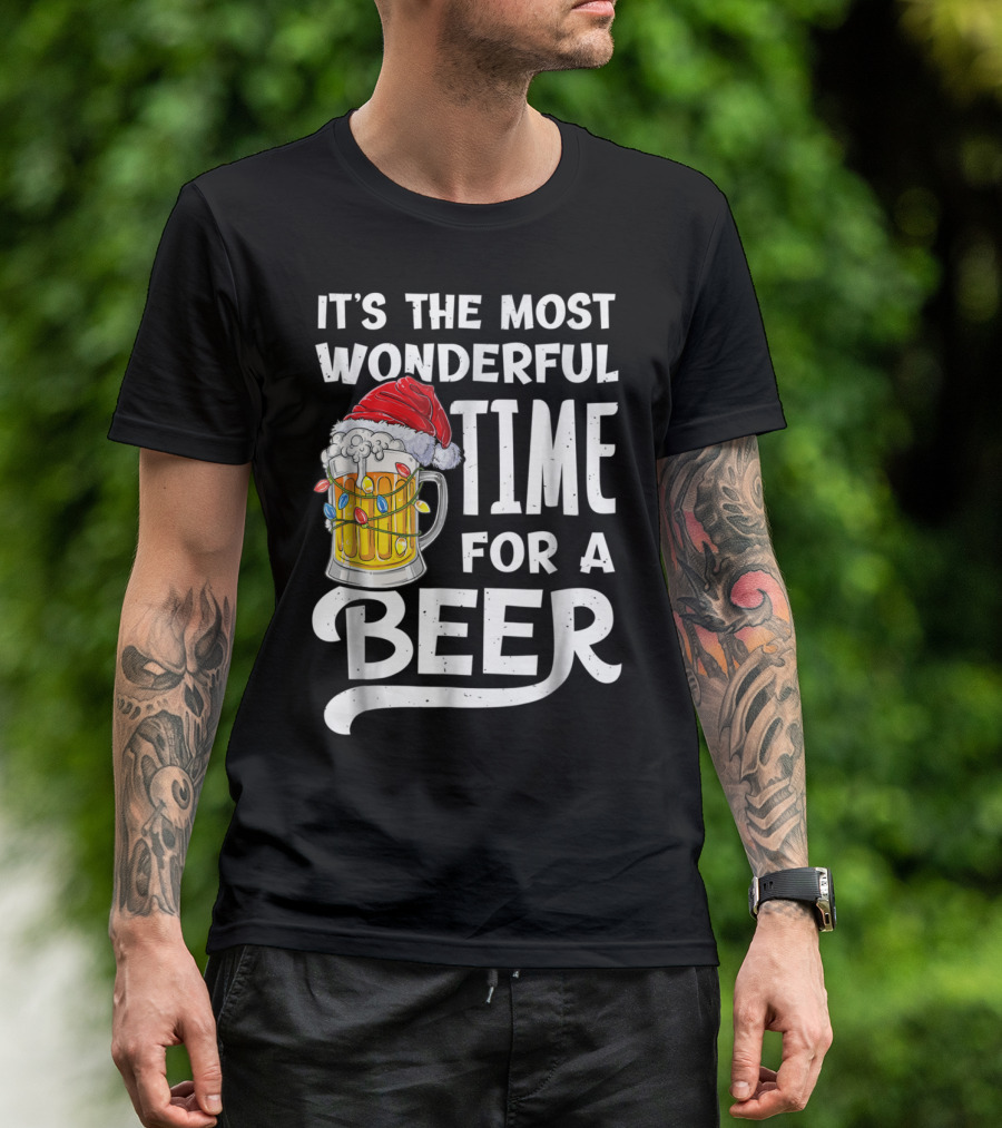 IT'S THE MOST WONDERFUL TIME FOR A BEER SANTA HAT AND LIGHTS T-Shirt