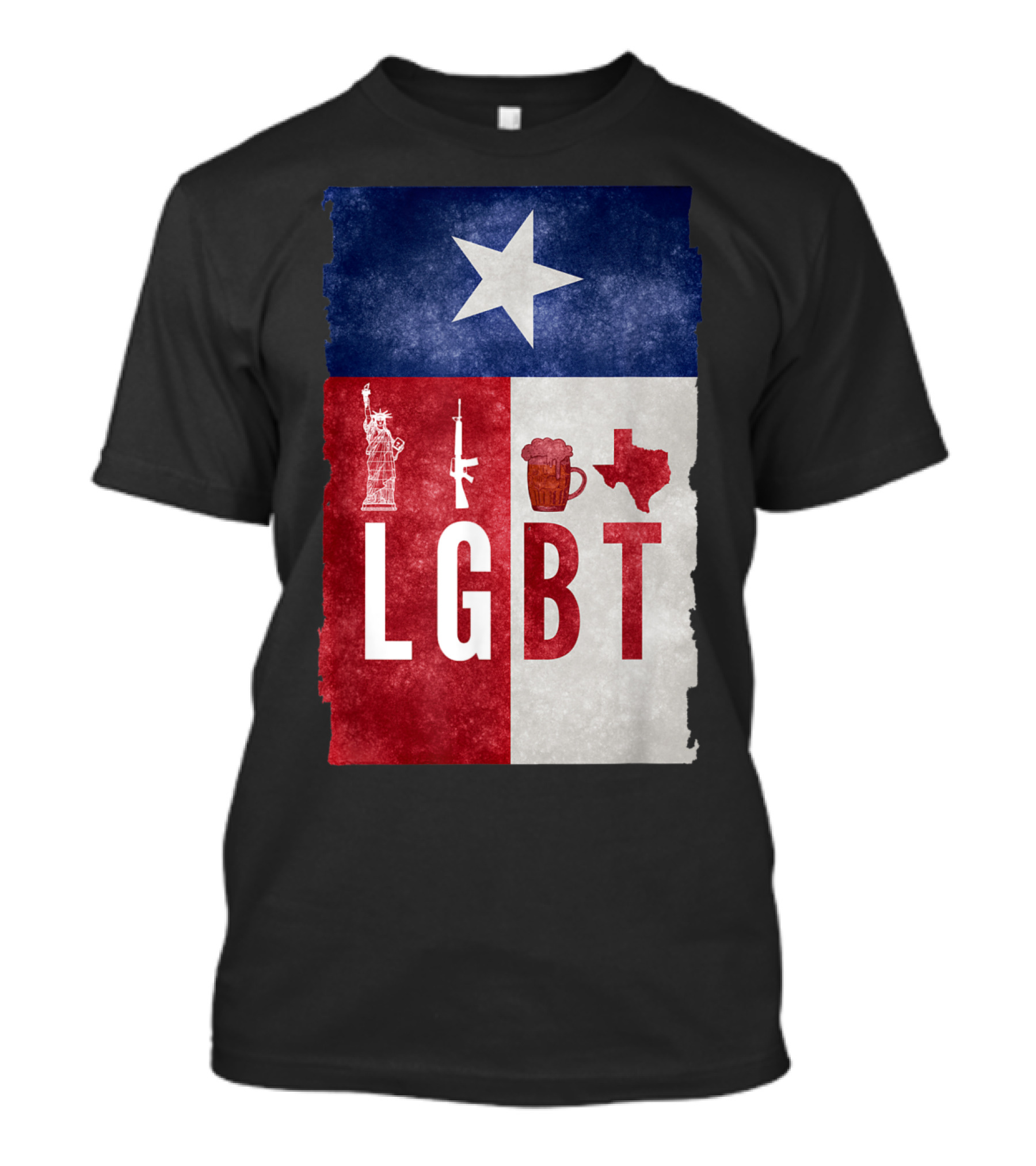 Liberty Guns Beers Texas Flag Star Statue Rifle Mug Map T-Shirt