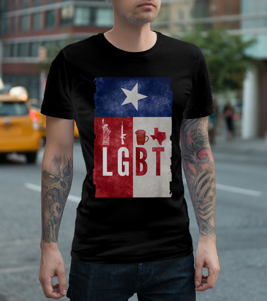 Liberty Guns Beers Texas Flag Star Statue Rifle Mug Map T-Shirt